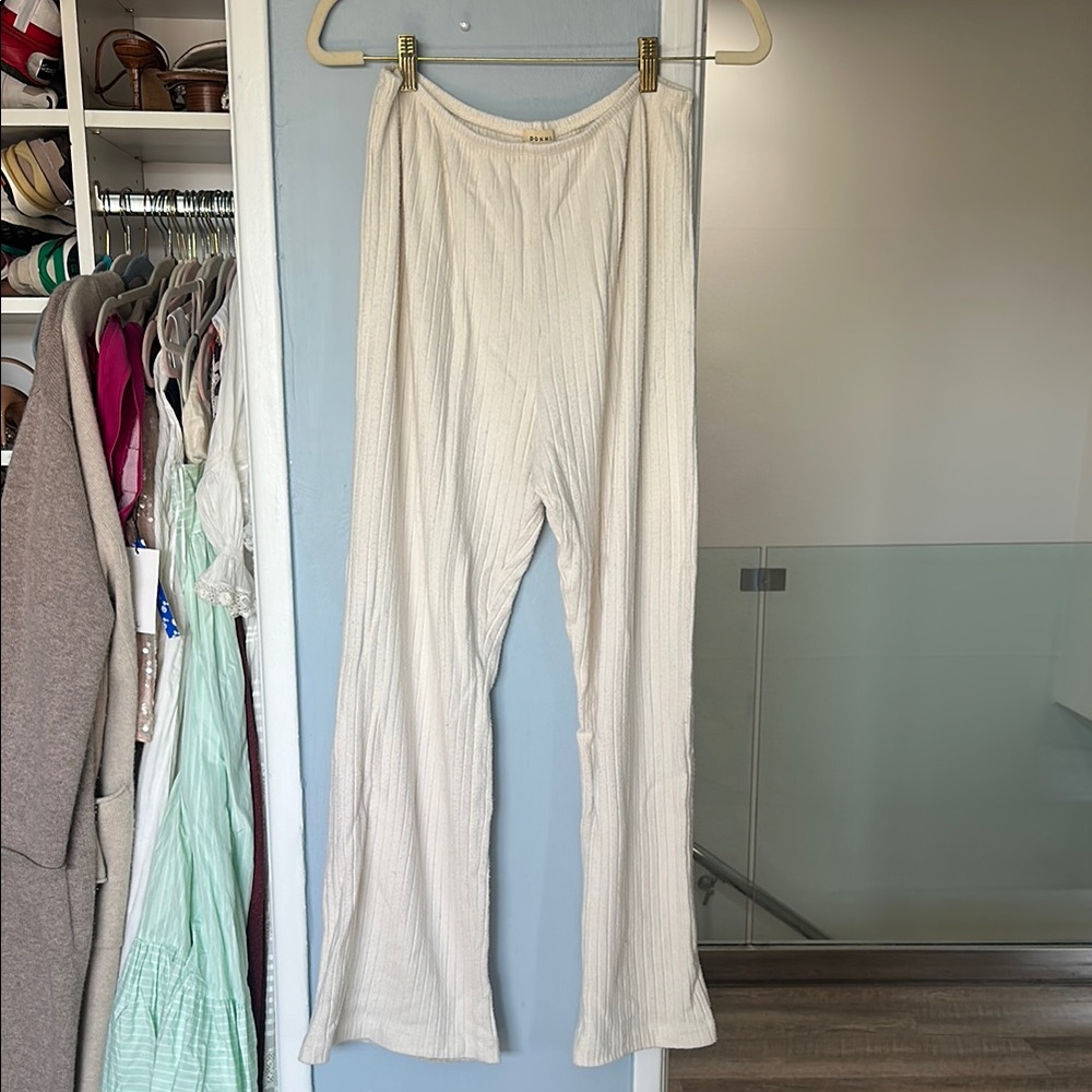 Donni Cream Ribbed Wide Leg Pants